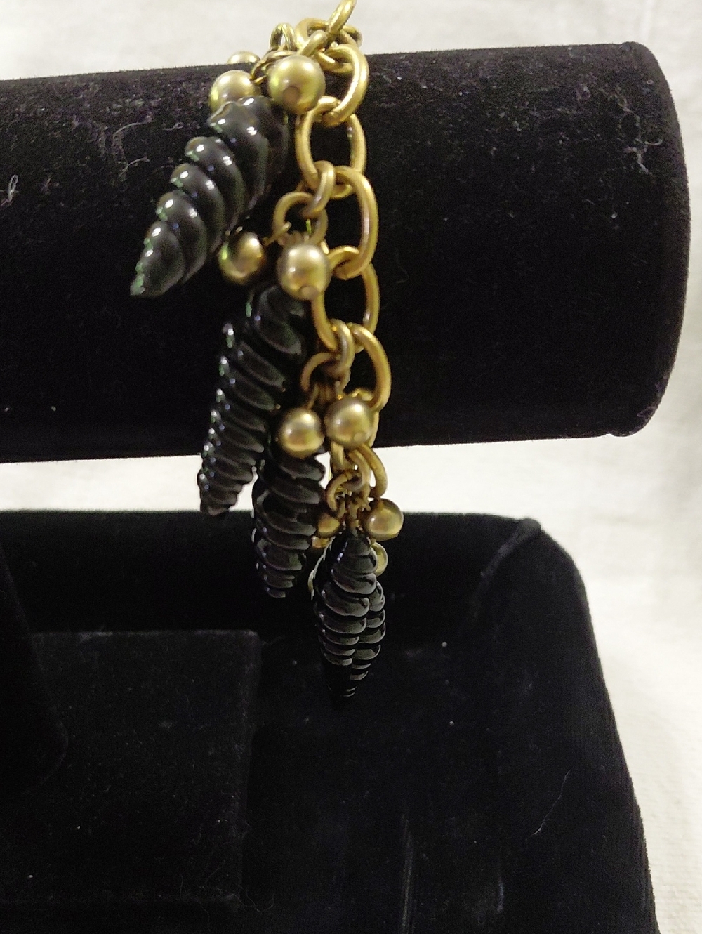 Vintage Chain Bracelet with Black Shell Charms